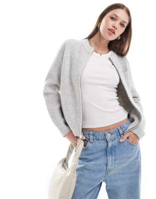 New Look - Cardigan in maglia con zip grigio