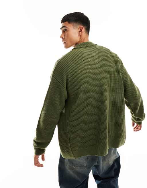 New Look - Cardigan kaki scuro lavorato a coste inglesi, 4 di 4