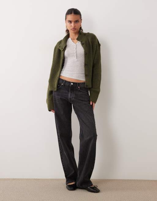 New Look Cardigan mit Stehkragen in Dunkelkhaki, 2 von 4