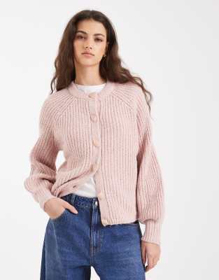 New Look - Cardigan ras-du-cou à manches raglan - Rose