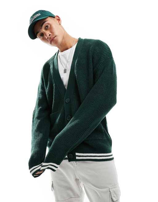 New Look - Cardigan verde scuro a coste inglesi