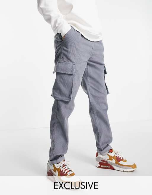 New Look - Cargo in velluto a coste blu con vita elastica