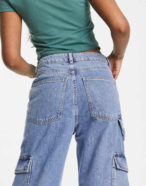 New Look – Cargo-Jeans in blauer Waschung mit weitem Bein, 4 von 5