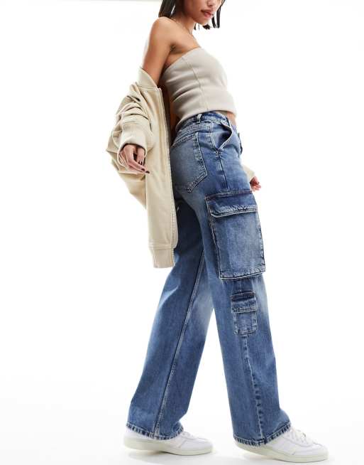 New Look cargo jeans in vintage blue wash