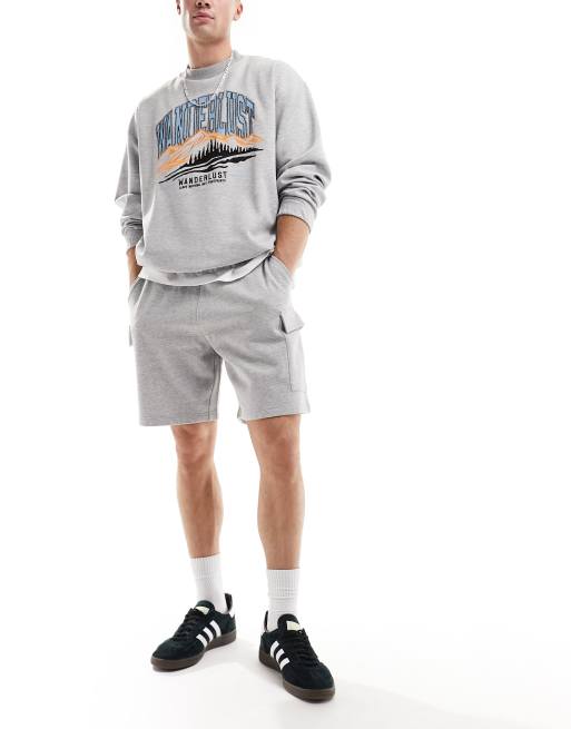 New look cargo jersey short in grey marl