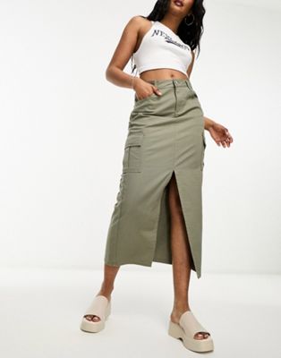 New Look cargo midi skirt in dark khaki - ASOS Price Checker