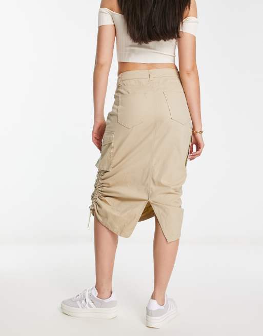 New Look cargo midi skirt in stone | ASOS