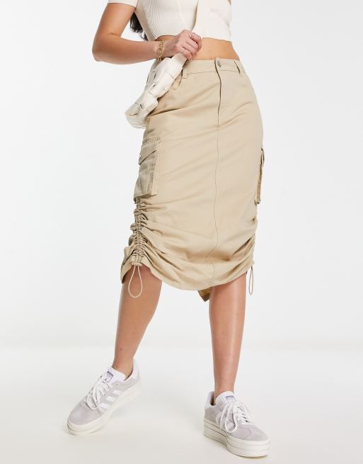 New Look cargo midi skirt in stone | ASOS