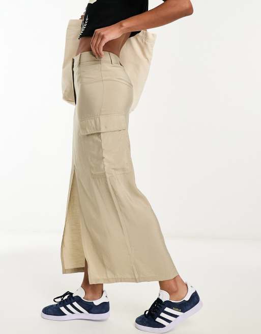 New Look cargo midi skirt in stone | ASOS