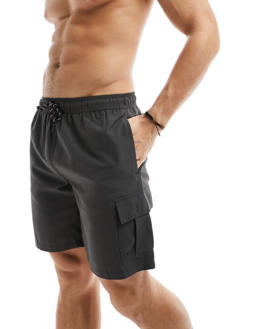 New Look cargo swim shorts in dark grey