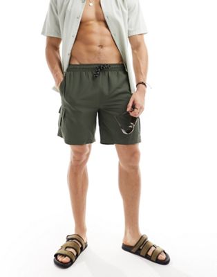 New Look cargo swim shorts in dark khaki