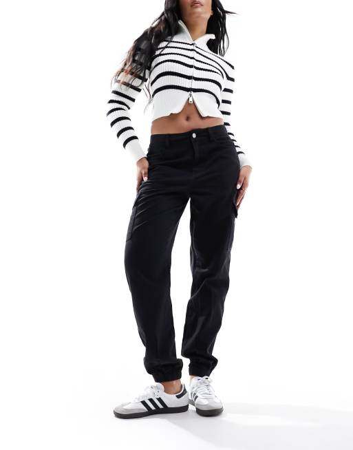 New Look - Cargobroek met boorden in zwart