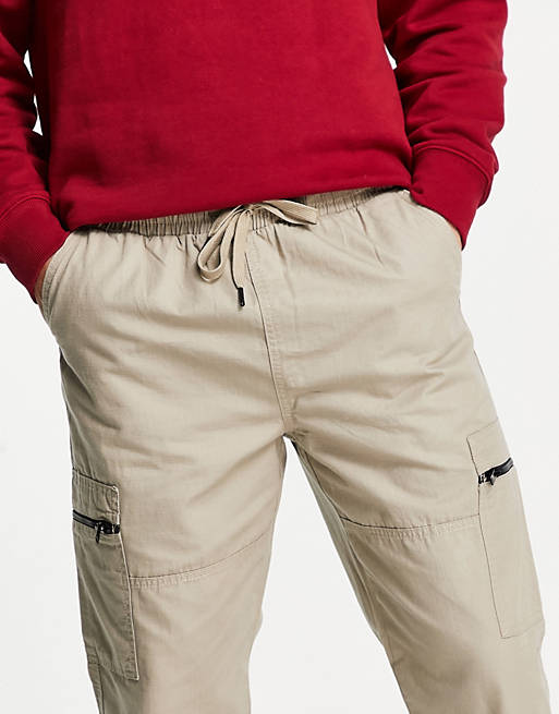 Trousers & Chinos New Look cargos with zips in stone 