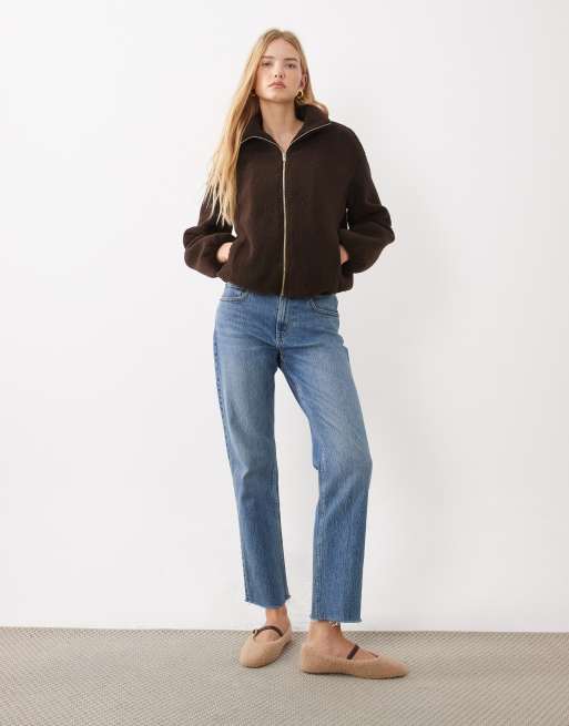 New Look cazadora bomber de borreguito con cremallera en marrón oscuro, 2 de 4