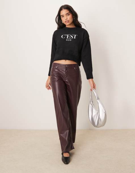New Look C'est Bon logo fluffy jumper in black - view 1
