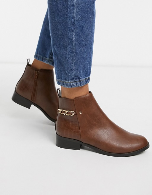 New Look chain back ankle boots in brown