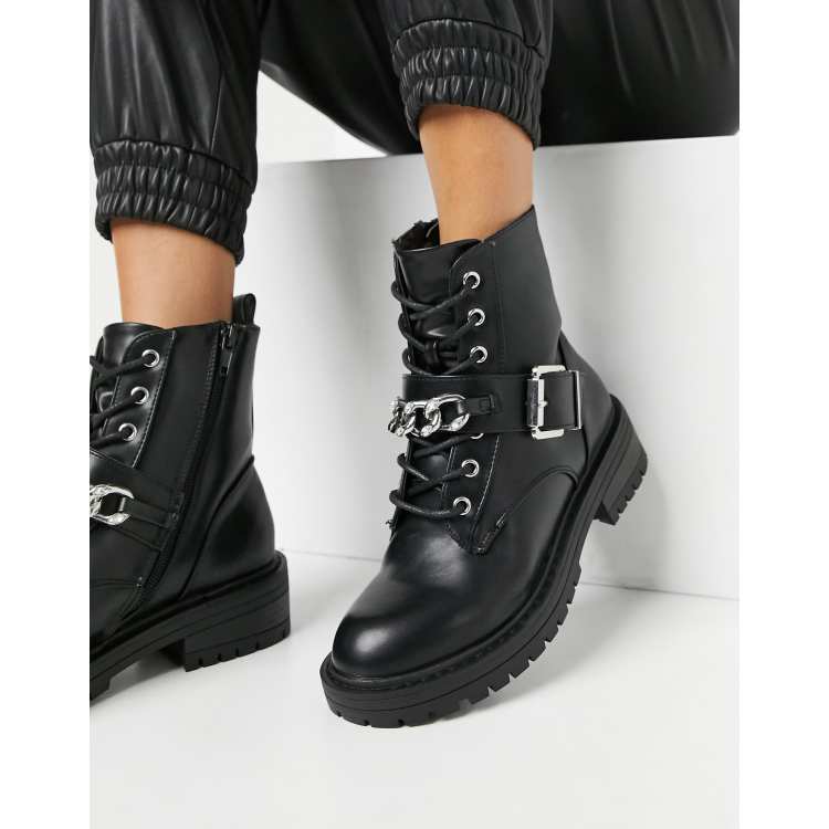 Black biker store boots new look