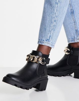 New Look chain detail super chunky boots in black