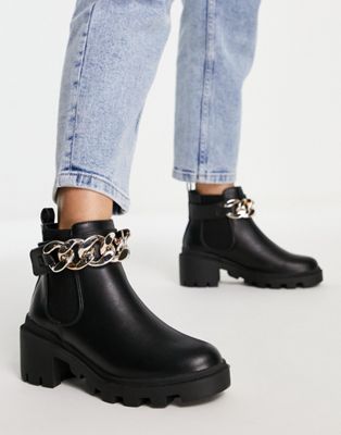 New Look chain detail super chunky boots in black