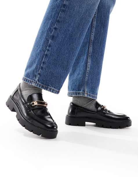 New Look chain faux leather loafer in black - view 1