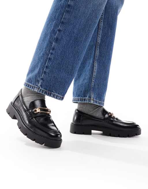 New Look chain PU loafers in black