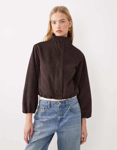 New Look chaqueta de ante sintético con bajo abombado en marrón oscuro - view 1