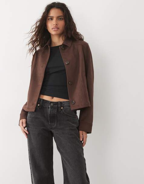 New Look - chaqueta de ante sintético marrón oscuro - view 1