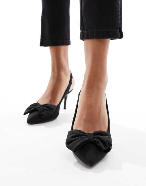 New Look - Chaussures à talon et bride arrière en satin avec nœud - Noir, 2 de 4