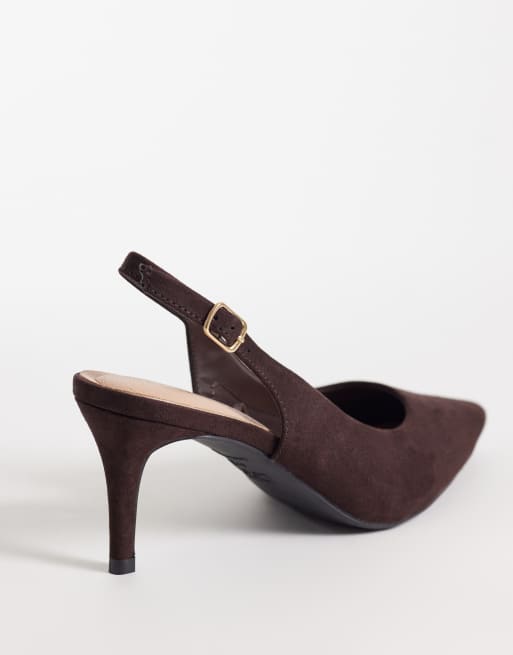 New Look - Chaussures en imitation daim à talon et bride arrière - Marron, 4 de 4