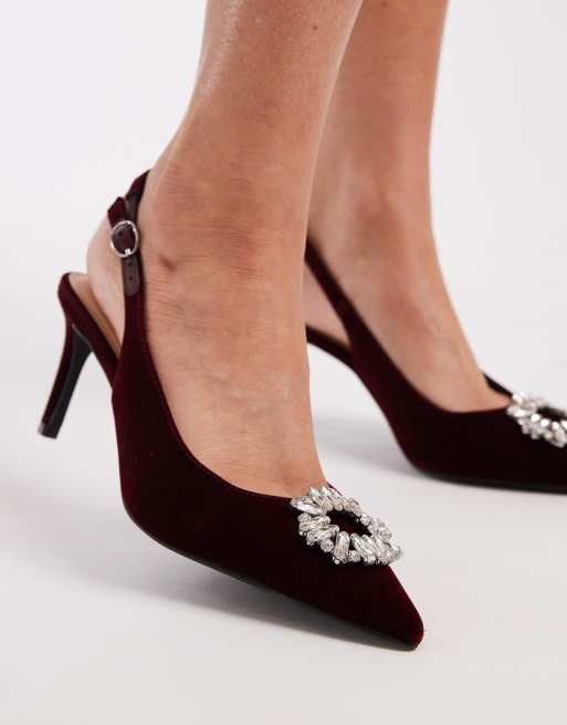 New Look - Chaussures ornementées à bride arrière avec boucle et talon - Bordeaux, 4 de 4