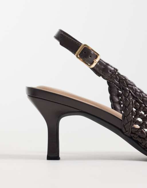 New Look - Chaussures pointues tressées à talon et bride arrière - Marron, 3 de 4