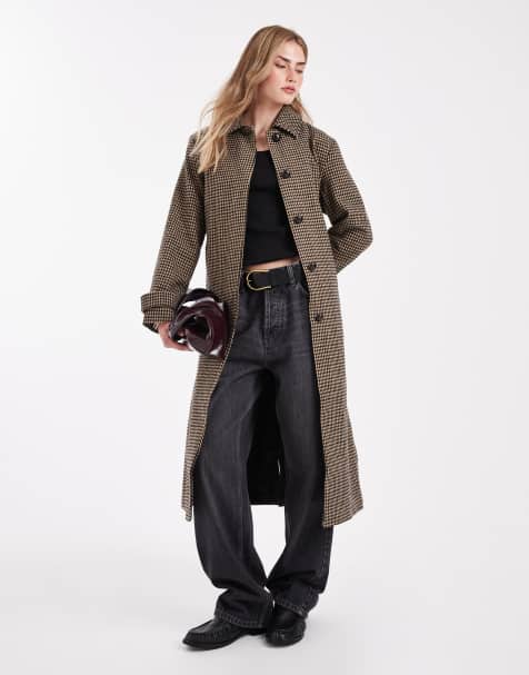 New Look check belted trench coat in brown - view 1