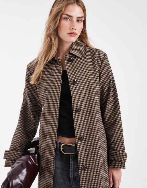 New Look check belted trench coat in brown, 3 of 4