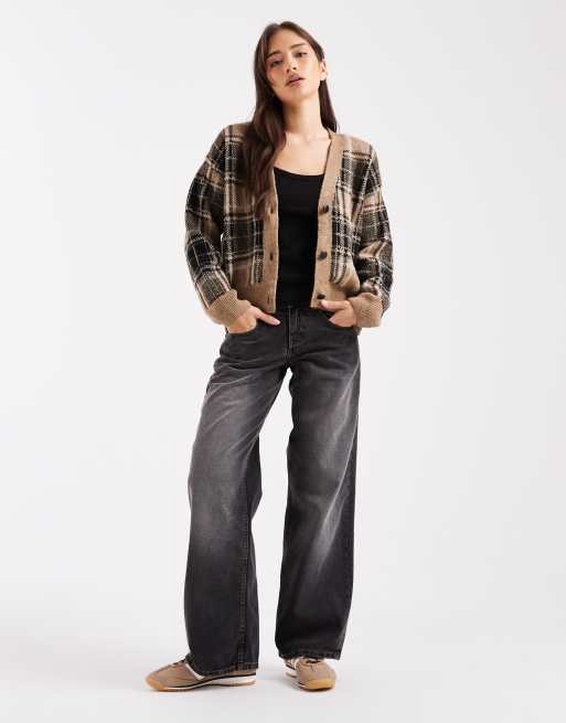 New Look check cardigan in brown, 2 of 4