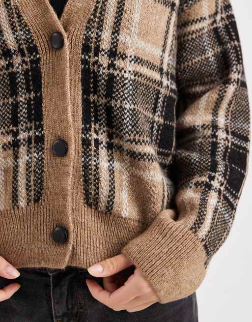 New Look check cardigan in brown, 3 of 4