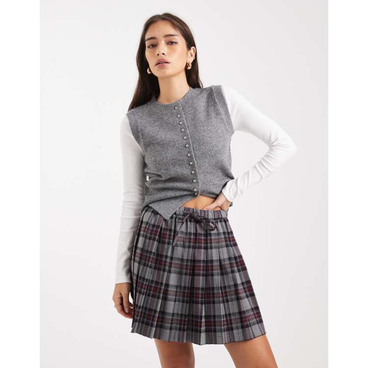 New Look check elasticated mini skirt in grey | ASOS