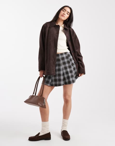 New Look check flippy mini skirt in grey - view 2
