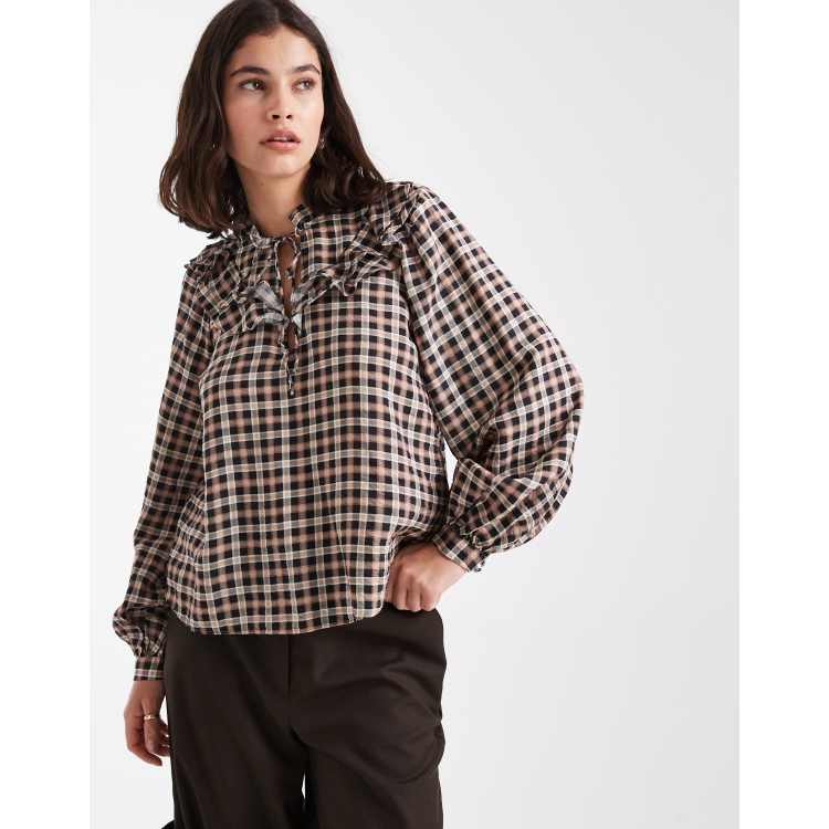 mellow frill check shirt ブラウン check mellow frill ブラウン shirt