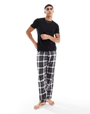 New Look check jogger pyjama set in black