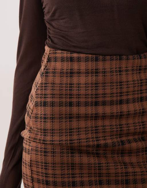 New Look check lace trim mini skirt in brown, 3 of 5
