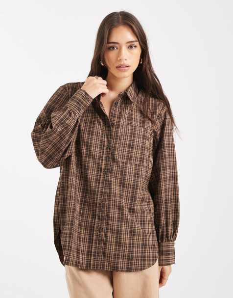 New Look check long sleeve shirt in brown - view 1