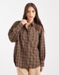 [New Look] New Look check long sleeve shirt in brown 6 Brown pattern