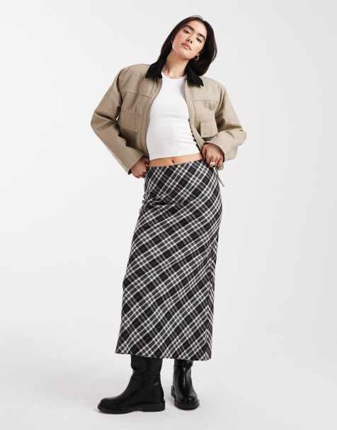 New Look check midi skirt in black - view 1