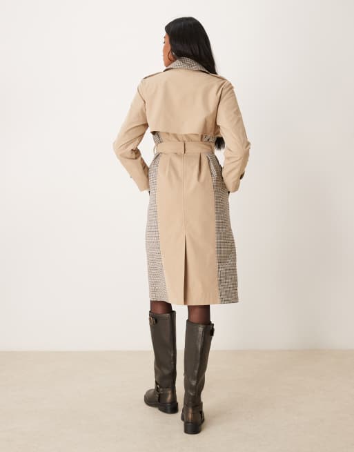 New Look check mix trench coat in stone