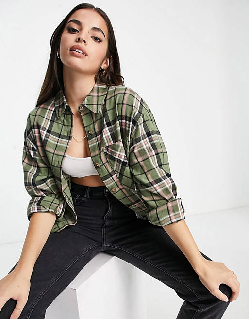 New Look check overshirt in green pattern | ASOS