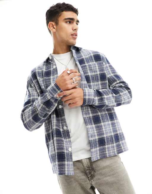 New Look check overshirt in mid-blue check | ASOS