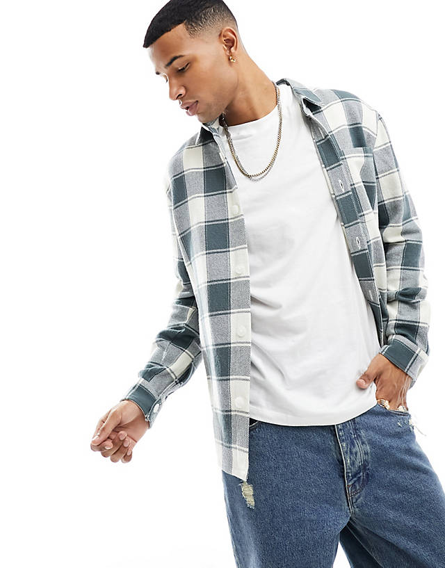 New Look - check overshirt in mid-green check
