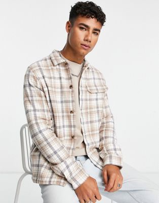 New Look check overshirt in off white