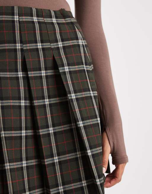 New Look check pleated mini skirt in green