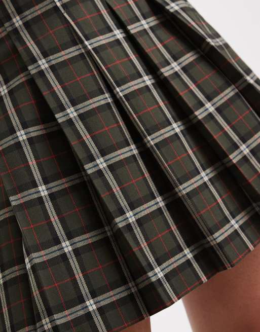 New Look check pleated mini skirt in green